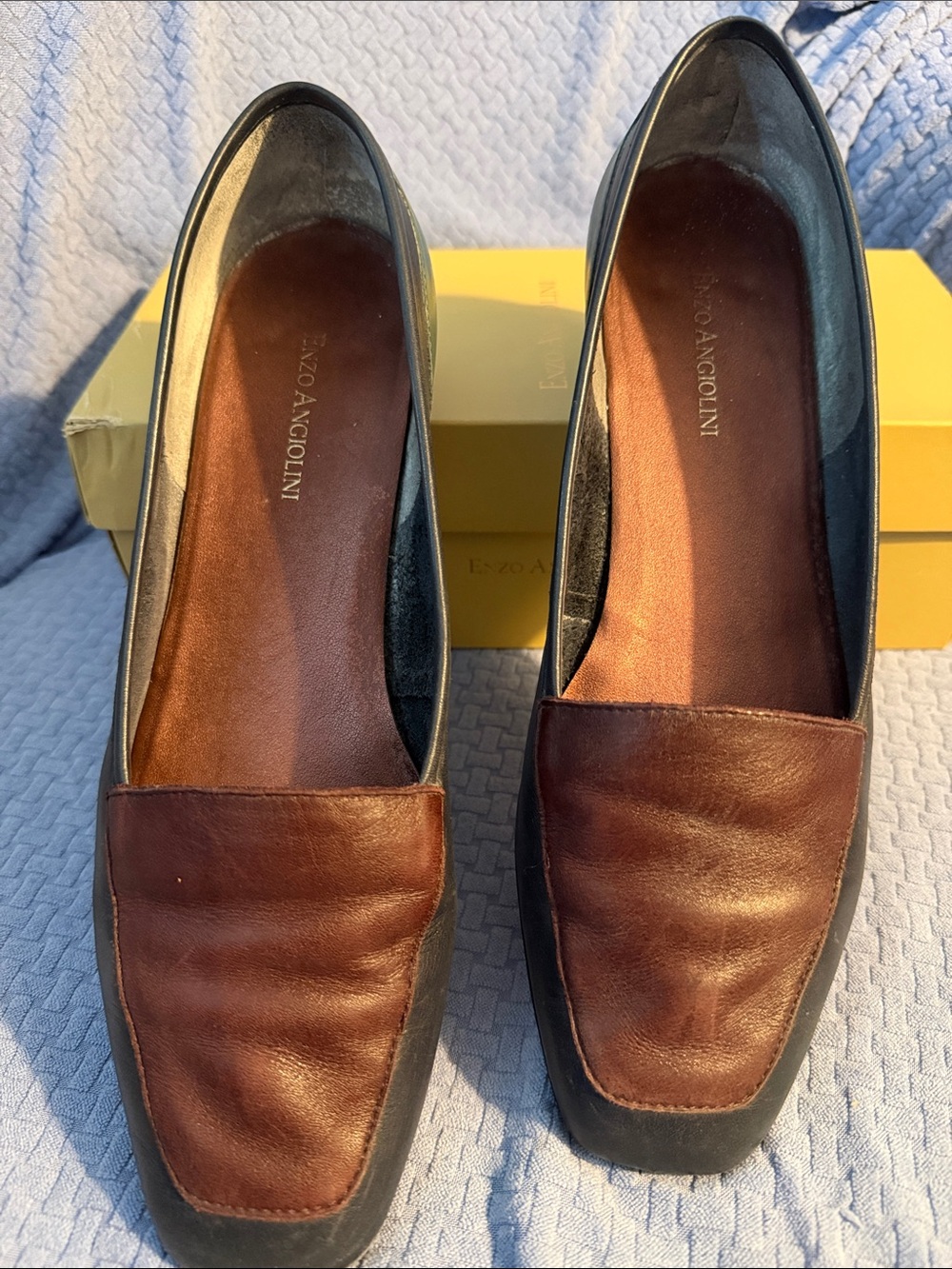Enzo Angiolini Brown and Black Leather Two-Tone Loafers